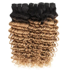 Kisshair T1B27 deep wave hair bundles 1/3/4pcs 2 tone ombre honey blonde hair deep curly pre-colored Indian human hair extension
