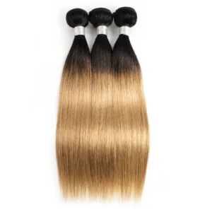 Kisshair T1B27 straight hair bundles 2 tone ombre honey blonde hair with dark roots pre-colored Brazilian human hair extension