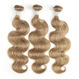 Kisshair #8 body wave medium brown hair bundles ash blonde 16 to 24 inch pre-colored remy Brazilian human hair extension