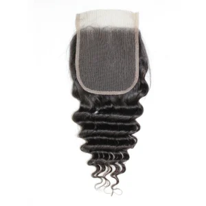 Deep Wave 5*5 & 4*4 Lace Closure Remy Indian Human Hair Hand-tied Top Closures 150 Density Natural Color Hair Extension