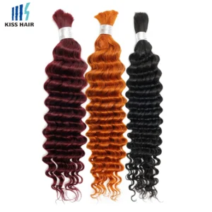 Deep Wave Bulk Hair For Braiding Colored #350 Ginger Orange #99J Burgundy Color Human Hair Extensions No Wefts Wavy Boho Braids