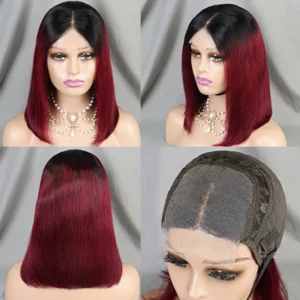 12inch Colored Human Hair Bob Wigs 4*4 Lace Front Wig Remy Brazilian Hair Highlight P4/27 Piano Color Ombre #350 #99J Wigs 180%