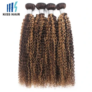 P4/27 Highlight Human Hair Bundles Jerry Curly Brazilian Remy Human Hair Extensions 1/3/4 pcs For Full Head 100g Bundle 30Inch