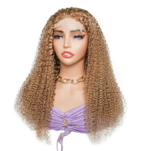 300% Honey Blonde Colored Human Hair Wigs 4*4 Lace Front Wig High Density Kinky Curly Thick Color #27 Transparent Lace Wigs