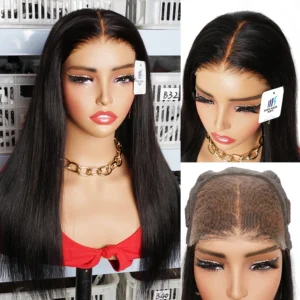 6*4 Lace Glueless Wigs Bleached Knots Transparent Lace Wig Remy Human Hair Middle Part Front Lace 250% High Density Wear to Go