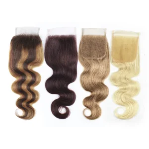 4*4 Lace Closures Body Wave Transparent Swiss Lace 14 Inch Pre-plucked Remy Human Hair 4x4 Top Closure Colored Brown Blonde