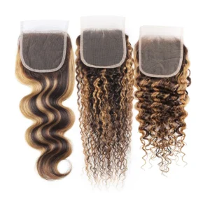 Highlight 4*4 Lace Closures P4/27 Straight Body Wave Deep Wave Jerry Curly 4x4 Transparent Closure Brown Blonde Human hair