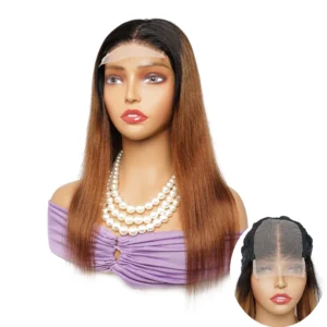 4x4 Lace Closure Wig Straight Ombre Color T1B27 Honey Blonde 1B30 Medium Auburn Remy Indian Human Hair 4x1 Lace Wigs
