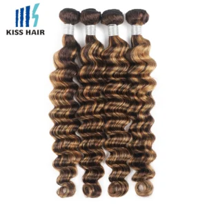 Deep Wave P4/27 Highlight Human Hair Bundles Brown Mixed Blonde Brazilian Hair Extension Wavy Double Wefts 1/3/4 pcs