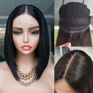Glueless 2*6 Lace Bob Wigs with Drawstring Vrigin Vietnamese Human Hair Middle Part Hairline Double Drawn Short Bob Wig KissHair