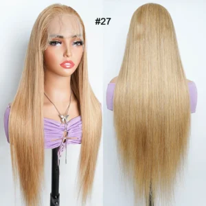 Clearance Sale 34inch 13*4 Lace Frontal Wigs #27 Honey Blonde Remy Indian Human Hair Wig Transparent Front Lace 250% Density