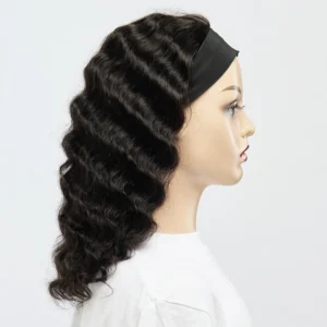 Loose Deep Wave Headband Wig Scarf Wigs Remy Brazilian Human Hair Full Machine Made Wavy Wigs For Women