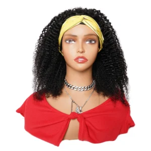 KissHair Headband Wig Kinky Curly Wigs Remy Brazilian Human Hair Scarf Wig Full Machine Made 150% Density For Women