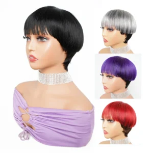 Bowl Cut Full Machine Made Wigs Black 1B/Grey 1B/Purple 1B #530 1B/Red Remy Indian Human Hair Wig Pixie Mushroom Colored Wig