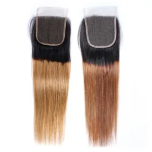T1B27 T1B30 Ombre Color 4*4 Lace Closures Straight Indian Hair Transparent Lace Free Part Middle Part Pre-plucked Hair Line