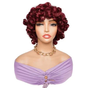 #99J Colored 250% Loose Wave Full Machine Made Wigs Remy Indian Human Hair Wig Short Bob Wig 10 Inch Pixie Wavy Wigs