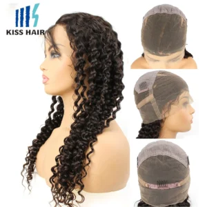 Deep Wave Full Lace Human Hair Wig 150% Density Hand-tied Full Lace Natual Looking Brazilian Wavy Hair Wigs For Women KissHair
