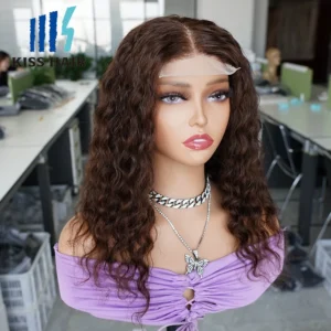 Color #2 #4 Deep Wave 4x4 Lace Front Wigs Dark Brown Wavy Brazilian Human Hair Wig 32 Inch Closure Wigs Ready to Wear 180%