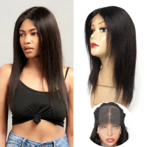 4x4 Lace Closure Wig Black Color Straight Remy Indian Human Hair Wigs 12 14 16 18 Inches 250 Density Short Extension for Women